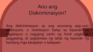 halimbawa ng karahasan|Diskriminasyon Batay sa Kasarian .